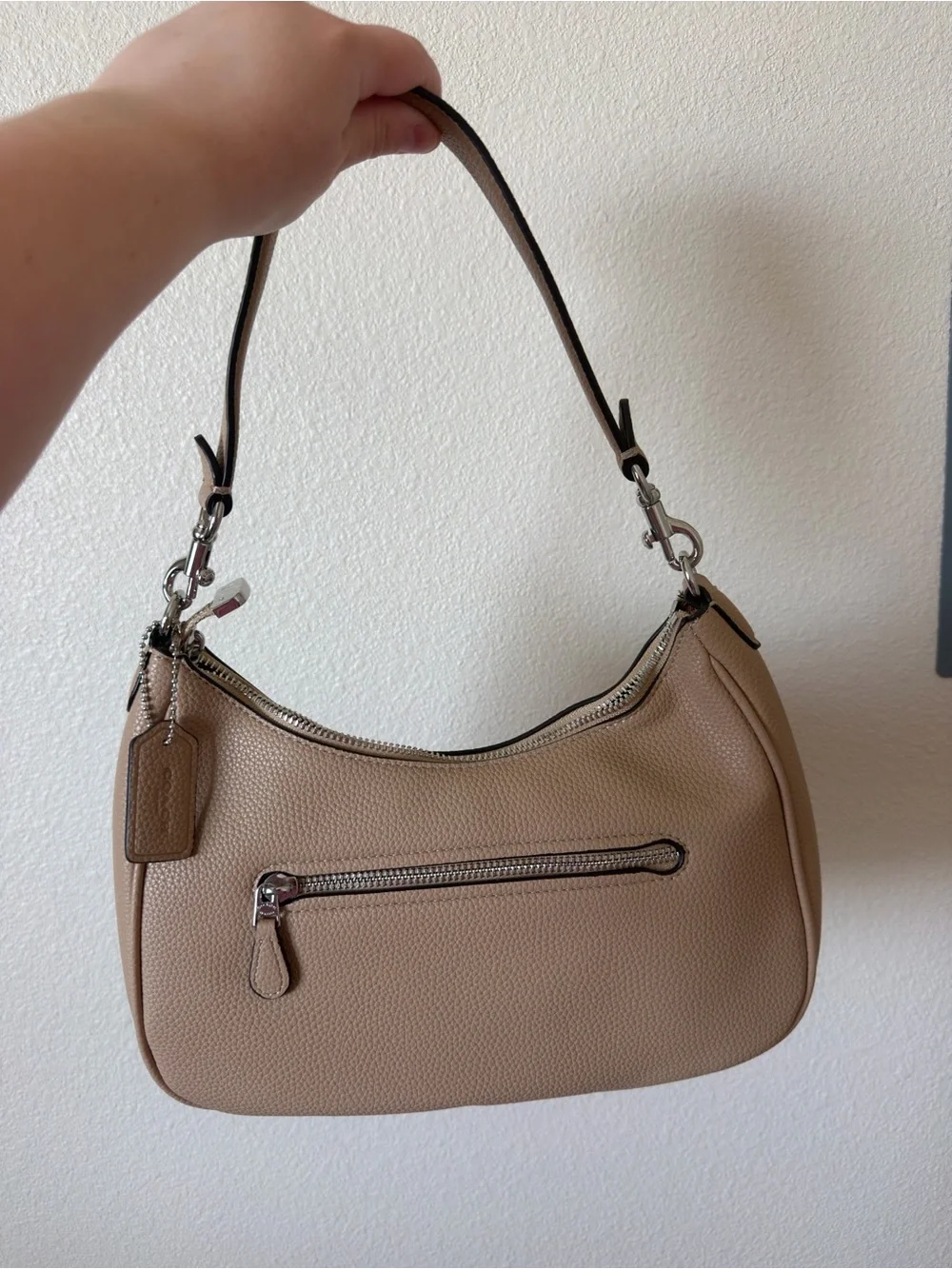 Coach Pebbled Leather Shoulder Bag in Beige